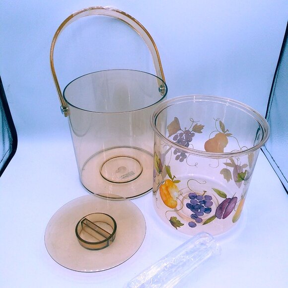 1970s Lucite Acrylic Ice Bucket Fruit theme Grape Pear Plum Amber color VGC - Picture 2 of 7